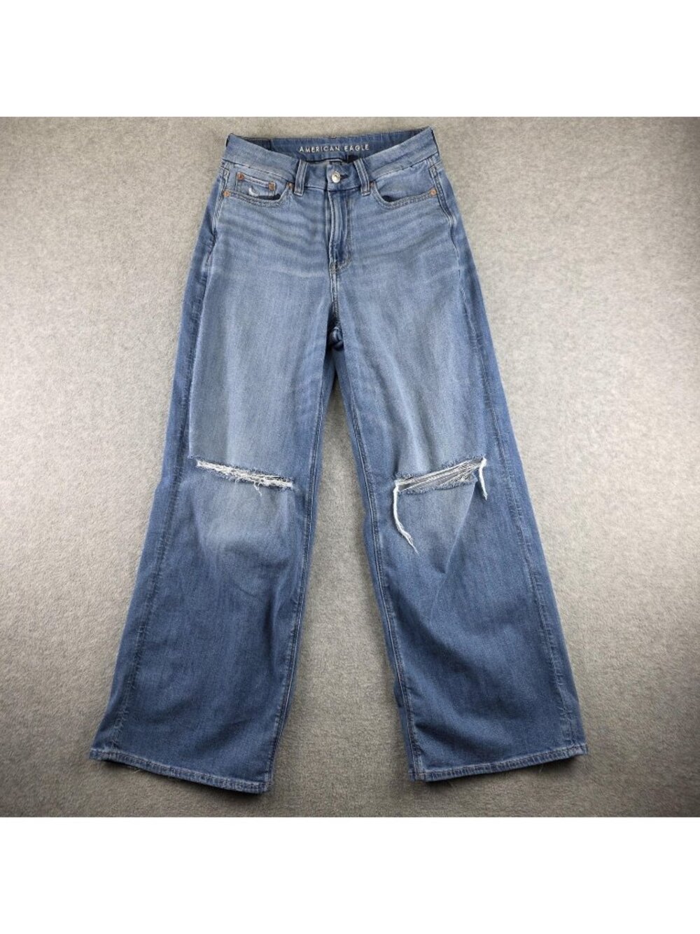 American Eagle Curvy Super High Rise Baggy Wide Leg Jeans Womens 4 Blue